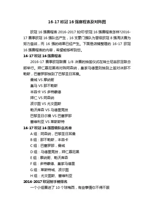 16-17欧冠16强赛程表及对阵图