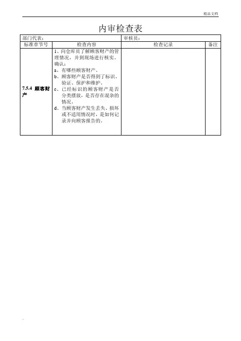 仓库内审检查表