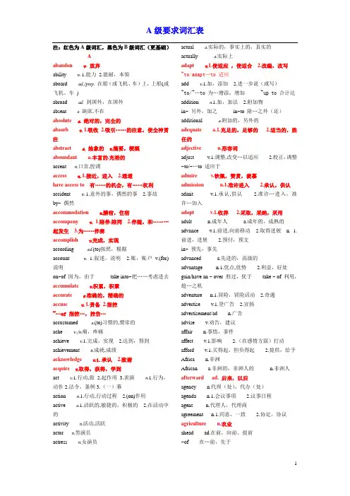 英语考级     a级词汇完整版