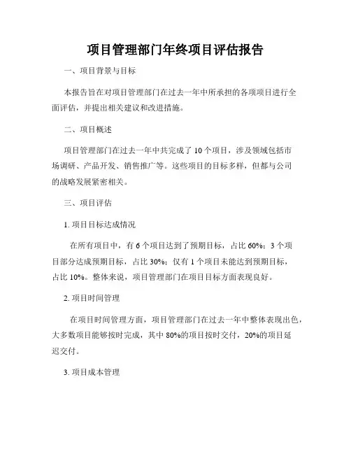 项目管理部门年终项目评估报告
