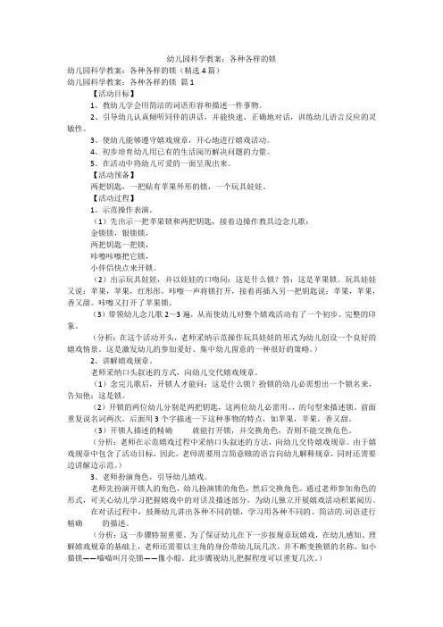 幼儿园科学教案：各种各样的锁