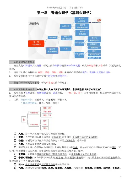 理论1-普通心理学   ★★心理咨询师考证复习资料★医学心理学专业期末复习资料