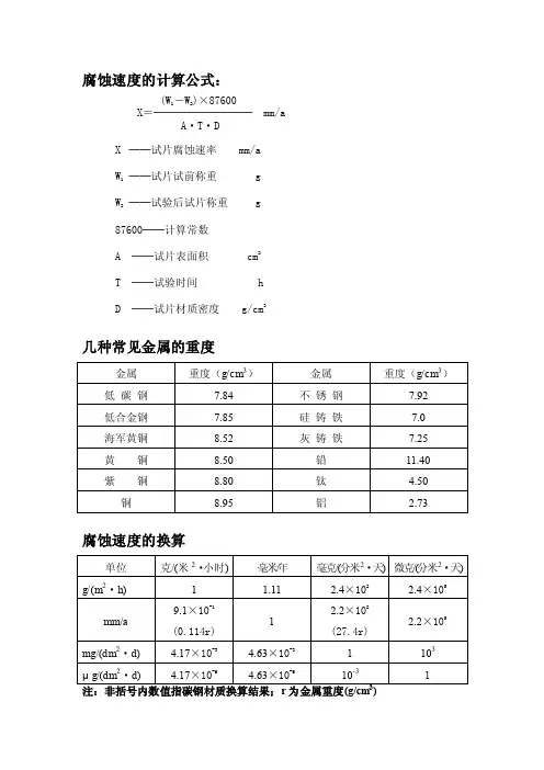 2016新编腐蚀速度的计算公式