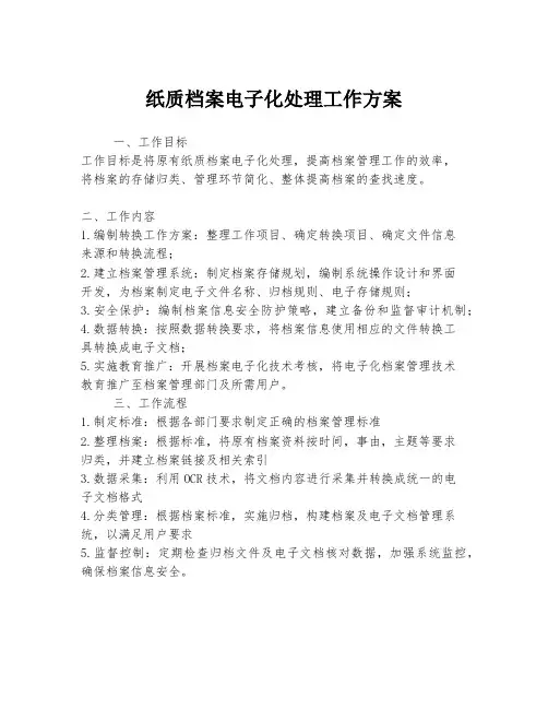 纸质档案电子化处理工作方案