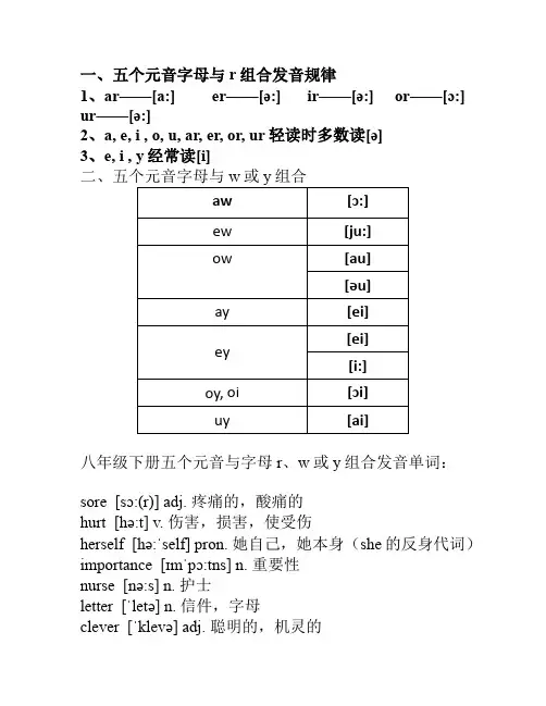 八年级下册英语单词有关元音字母+r字母组合的发音
