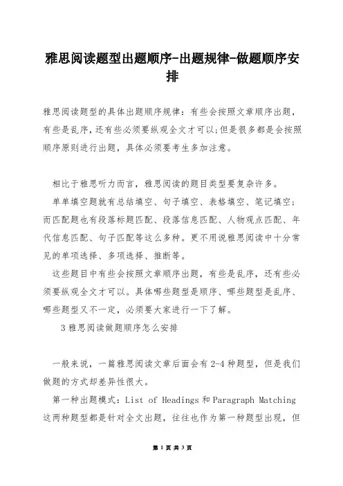 雅思阅读题型出题顺序-出题规律-做题顺序安排