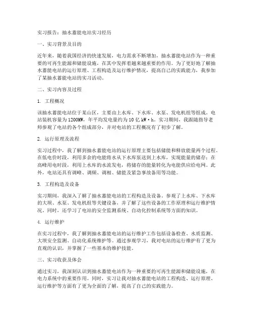 抽水蓄能电站实习报告