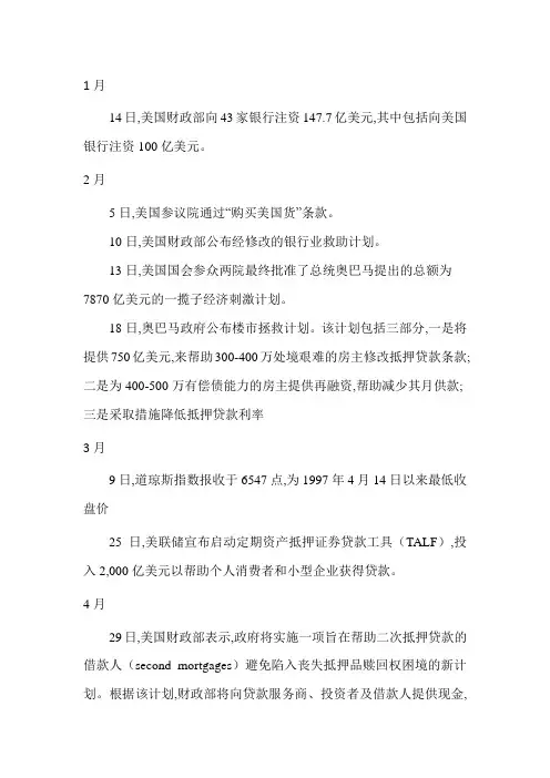 2009年美国美国政府的措施