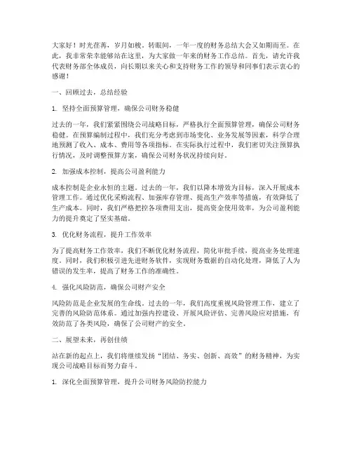财务经理的总结发言稿