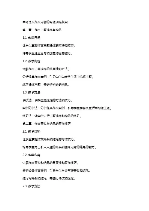 中考语文作文内容的专题训练教案