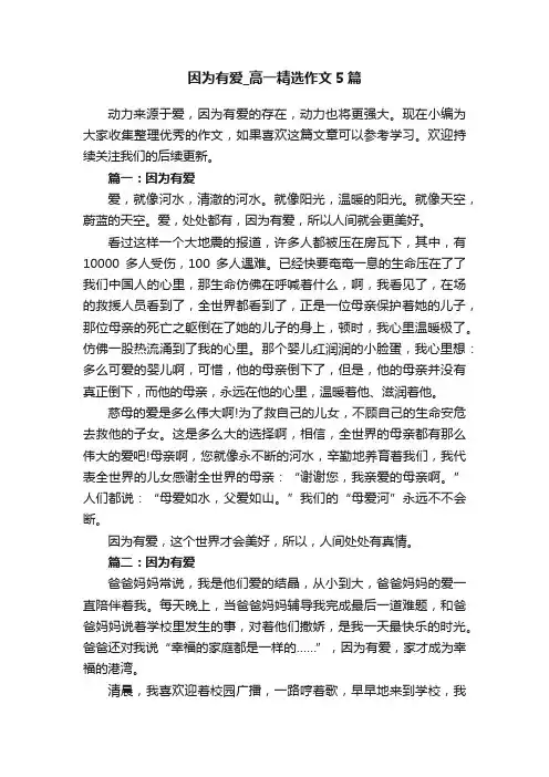 因为有爱_高一精选作文5篇
