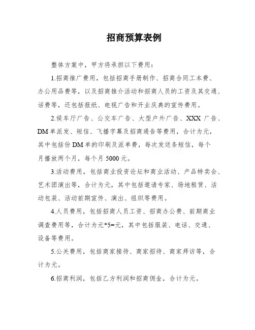 招商预算表例