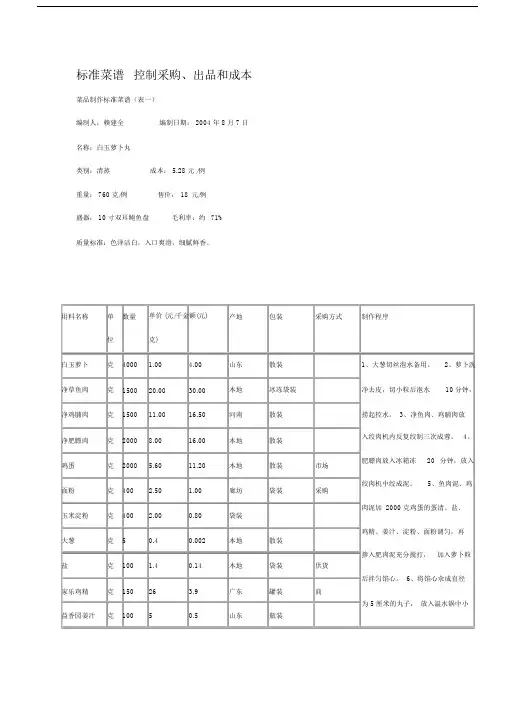 标准菜谱控制采购出品和成本.docx