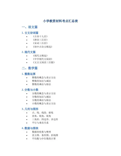 小学教资材料考点汇总表