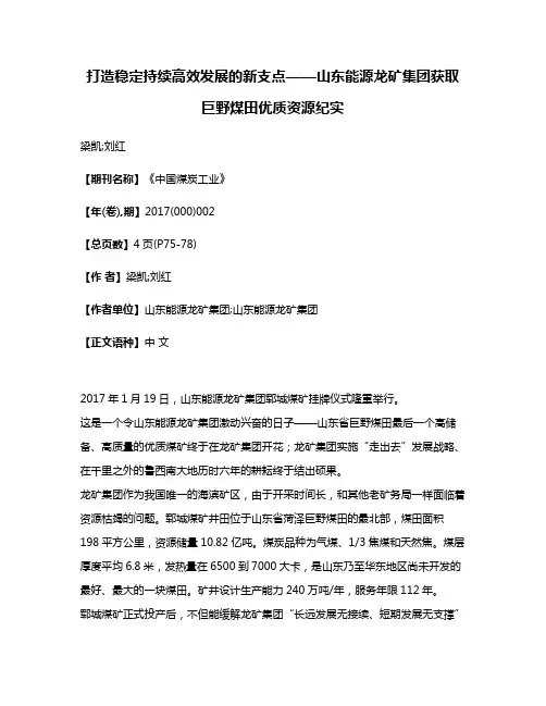 打造稳定持续高效发展的新支点——山东能源龙矿集团获取巨野煤田优质资源纪实