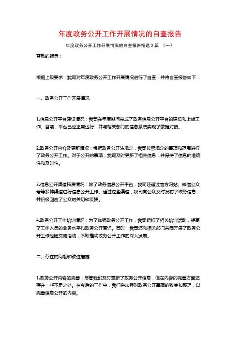 年度政务公开工作开展情况的自查报告2篇