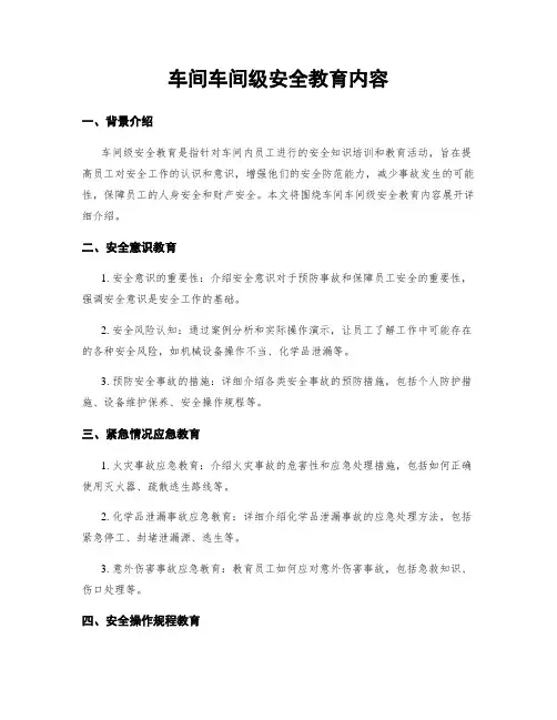 车间车间级安全教育内容