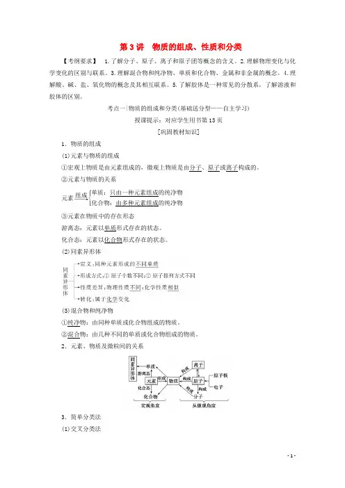 高考化学一轮复习 第3讲 物质的组成、性质和分类练习 新人教版