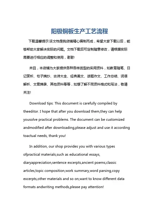 阳极铜板生产工艺流程