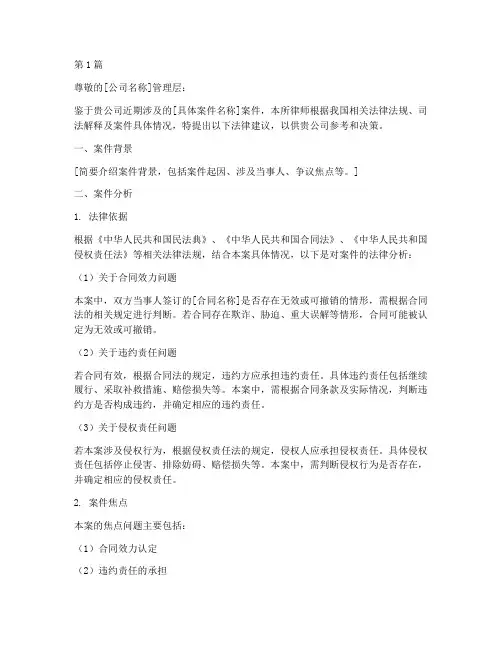 公司案件法律建议书(3篇)