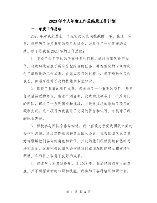 2023年个人年度工作总结及工作计划