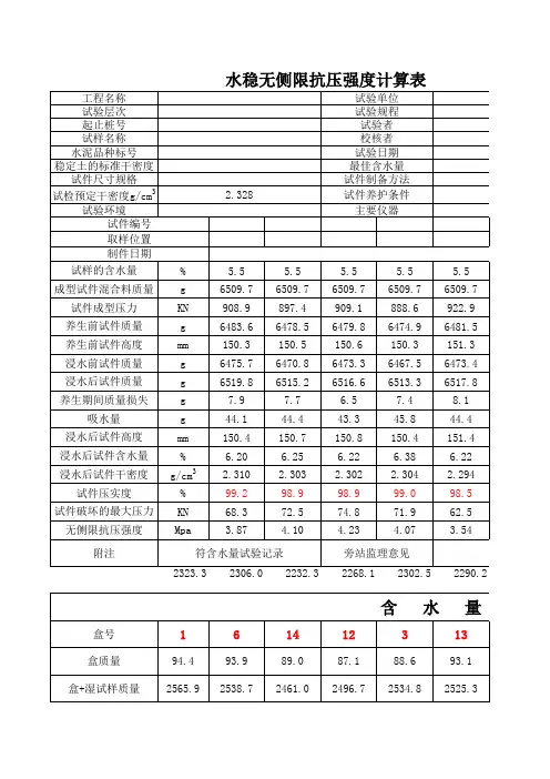 无侧限抗压强度计算表