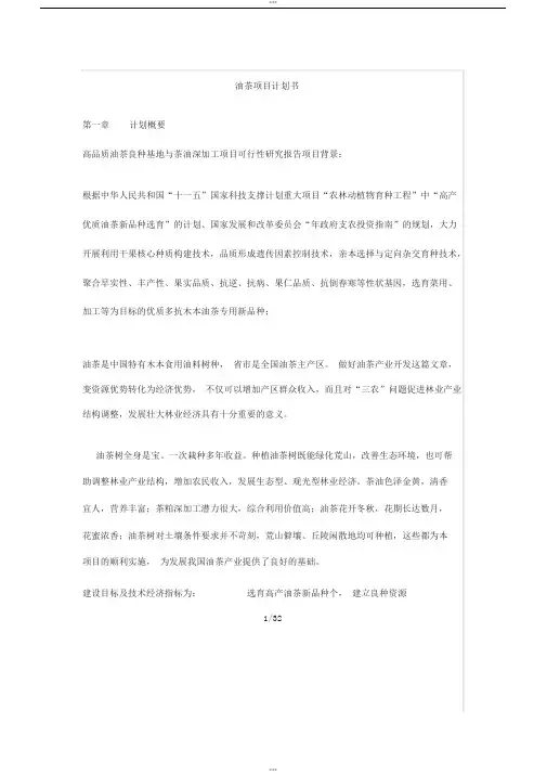 油茶项目计划书