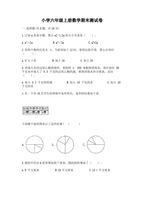 小学六年级上册数学期末测试卷(典型题)