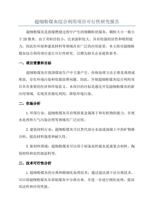 超细粉煤灰综合利用项目可行性研究报告