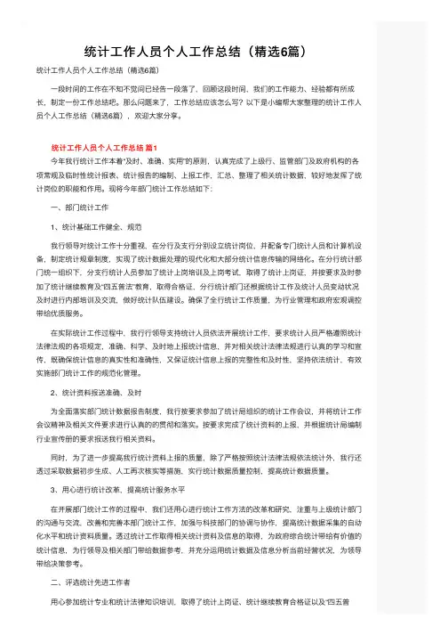 统计工作人员个人工作总结（精选6篇）