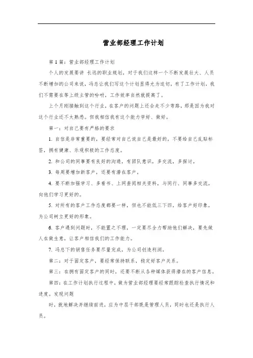 营业部经理工作计划