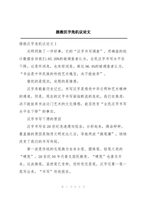 拯救汉字危机议论文