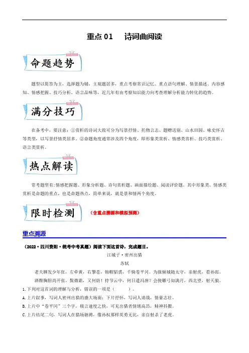 重点01   诗词曲阅读(全国通用)(原卷版)