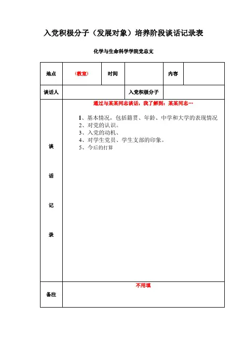 入党积极分子(发展对象)培养阶段谈话记录表