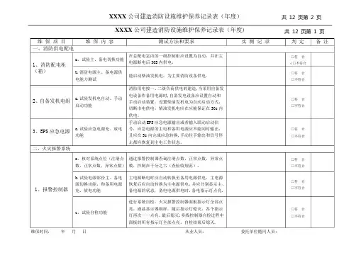 建筑消防设施维护保养记录表资料