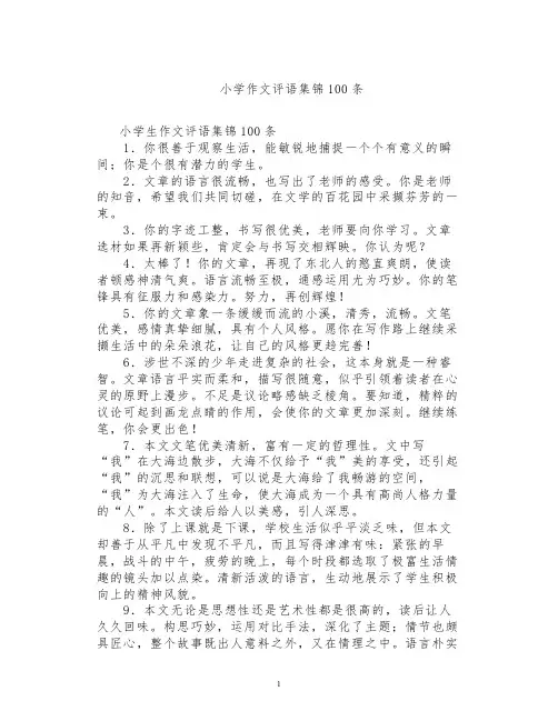 小学作文评语集锦100条