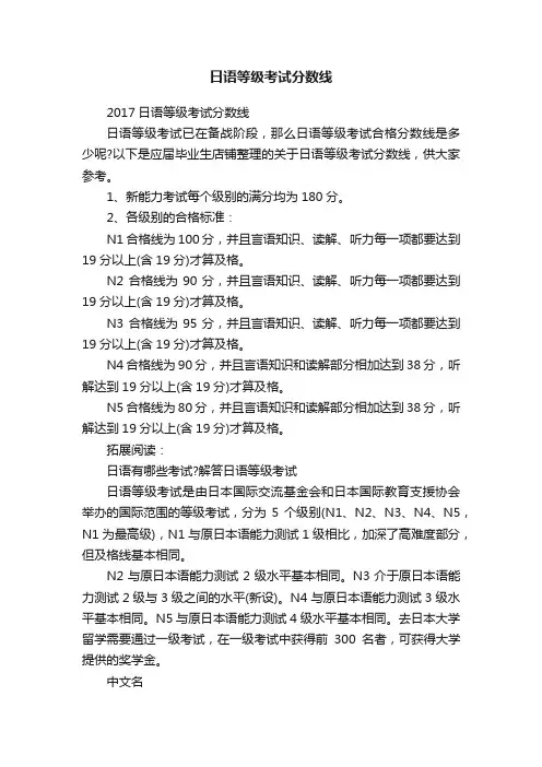 日语等级考试分数线