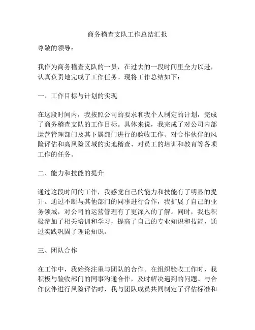 商务稽查支队工作总结汇报
