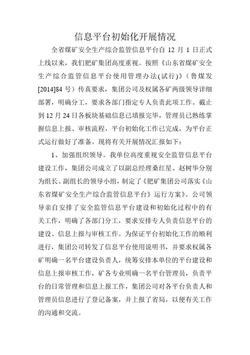 信息平台初始化开展情况