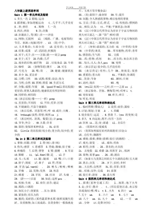 人教版新目标英语单词表八年级上(打印默写整理)
