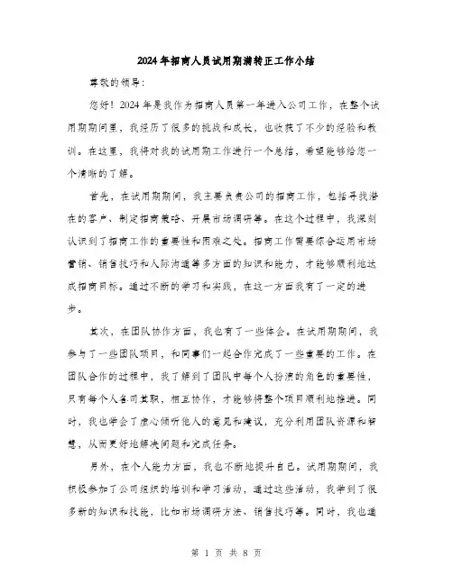 2024年招商人员试用期满转正工作小结(三篇)
