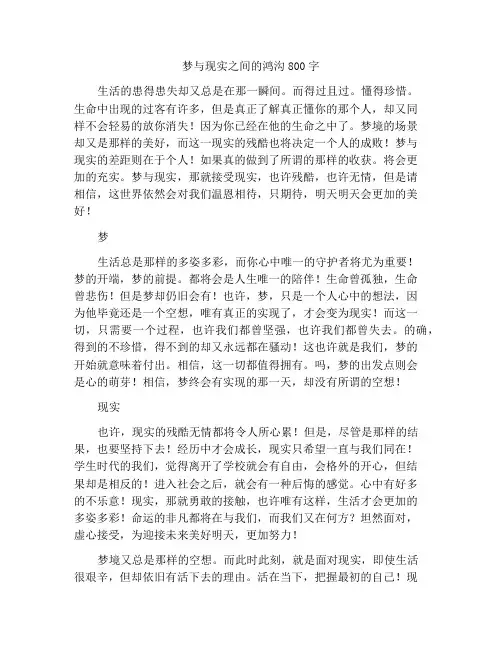 梦想与现实的差距议论文800字