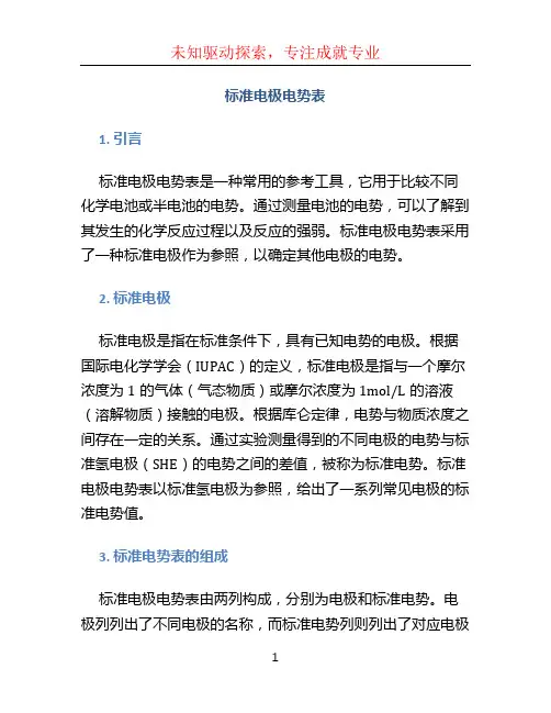 标准电极电势表