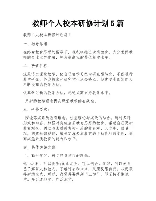 教师个人校本研修计划5篇