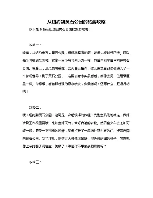 从纽约到黄石公园的旅游攻略