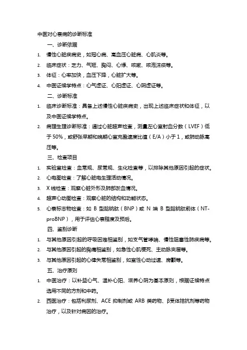 中医对心衰病的诊断标准