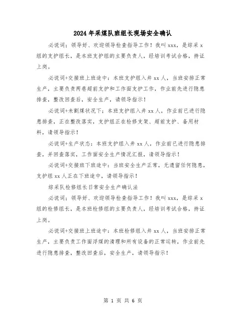 2024年采煤队班组长现场安全确认(三篇)