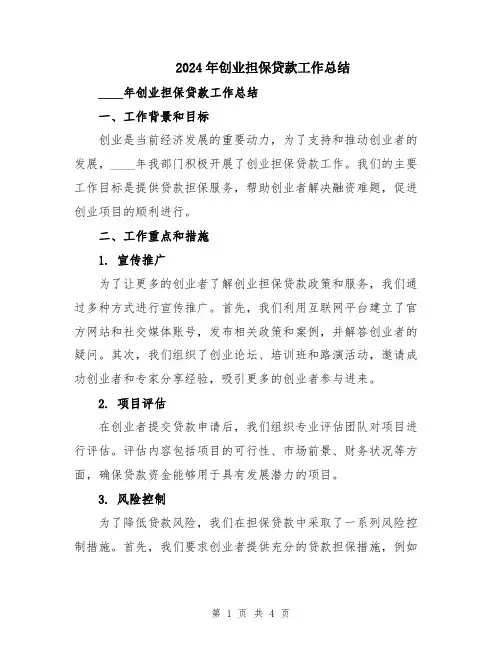 2024年创业担保贷款工作总结