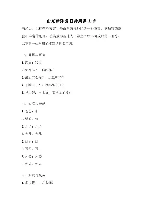 山东菏泽话 日常用语 方言