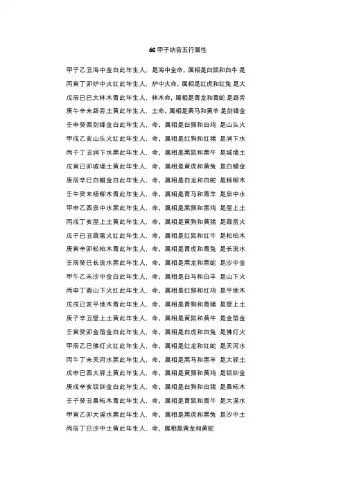 60甲子纳音五行属性解析